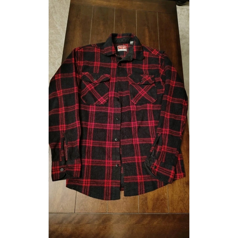 Wrangler Mens Red Black Plaid Flannel Shirt Fleece Button‎ Down Small Buffalo